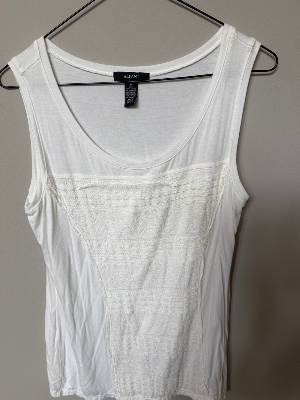 Alfani White Sleeveless Lace-Front Tank